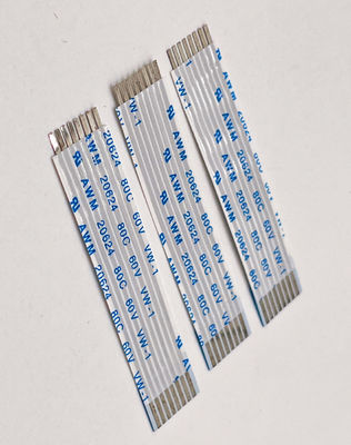 สายไฟฟ้าอิเล็กทรอนิกส์แบบราบยืดหยุ่น 8 ปิน Plated 1.25mm 10cm Ffc สายไฟฟ้า UL20624 80C 60V