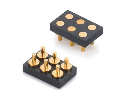 2.54mm Pitch เพศหญิง 6 Pin PCB Connector สปริงโหลด Pogo Pin Connector Smt ประเภท