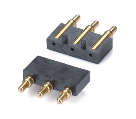 2.5mm Pitch Brass C6801 3 Pin SMT ประเภทผู้ชายหัว Pogo Pin Connector พลาสติกดํา