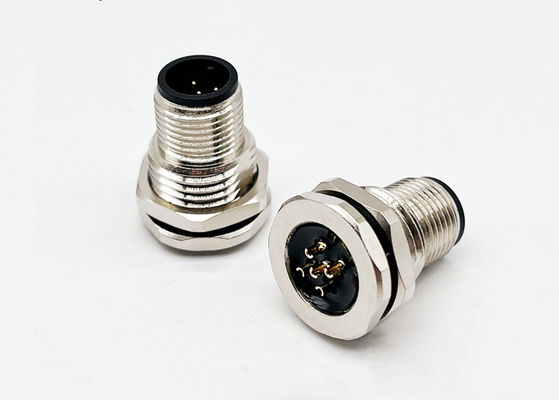 เครื่องเชื่อมวงกลม M12 ซีรี่ย์ ชาย Plug 5pin หลังสกรู การติดตั้งแผ่น M16 * 1.5 PG9