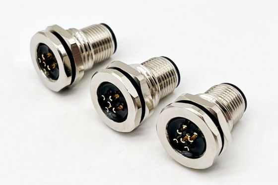 เครื่องเชื่อมวงกลม M12 ซีรี่ย์ ชาย Plug 5pin หลังสกรู การติดตั้งแผ่น M16 * 1.5 PG9