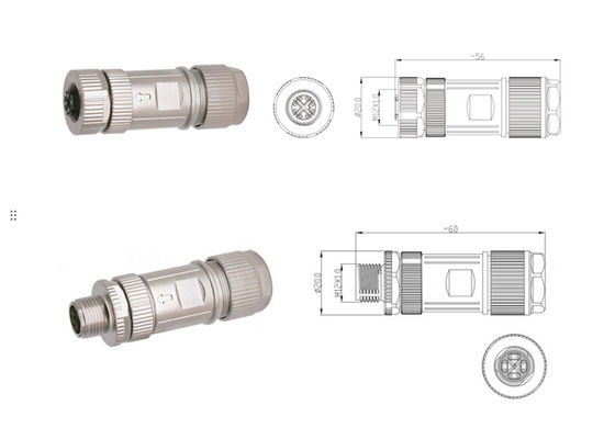 เครื่องเชื่อมโค้ด X แบบกลม M12 เครื่องเชื่อม Ethernet 8 ปิน ชาย หญิง โปลก เครื่องเชื่อม สกรู