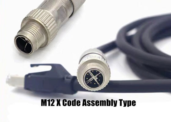 เครื่องเชื่อมโค้ด X แบบกลม M12 เครื่องเชื่อม Ethernet 8 ปิน ชาย หญิง โปลก เครื่องเชื่อม สกรู