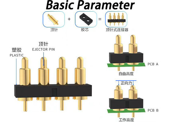 2.54mm Pitch Pogo Pin Connectors หัวหินที่บรรทุก H7.75mm สําหรับการเชื่อมต่อ PCB
