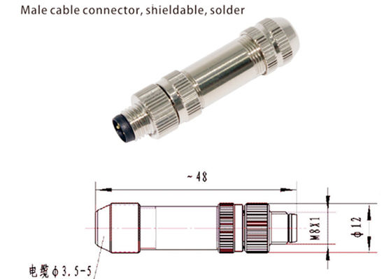 M8 IP67 เครื่องเชื่อมวงกลม ชาย ปรางพหลก 3 4 5 6 8 สายเชื่อมประเภทการประกอบ Pin
